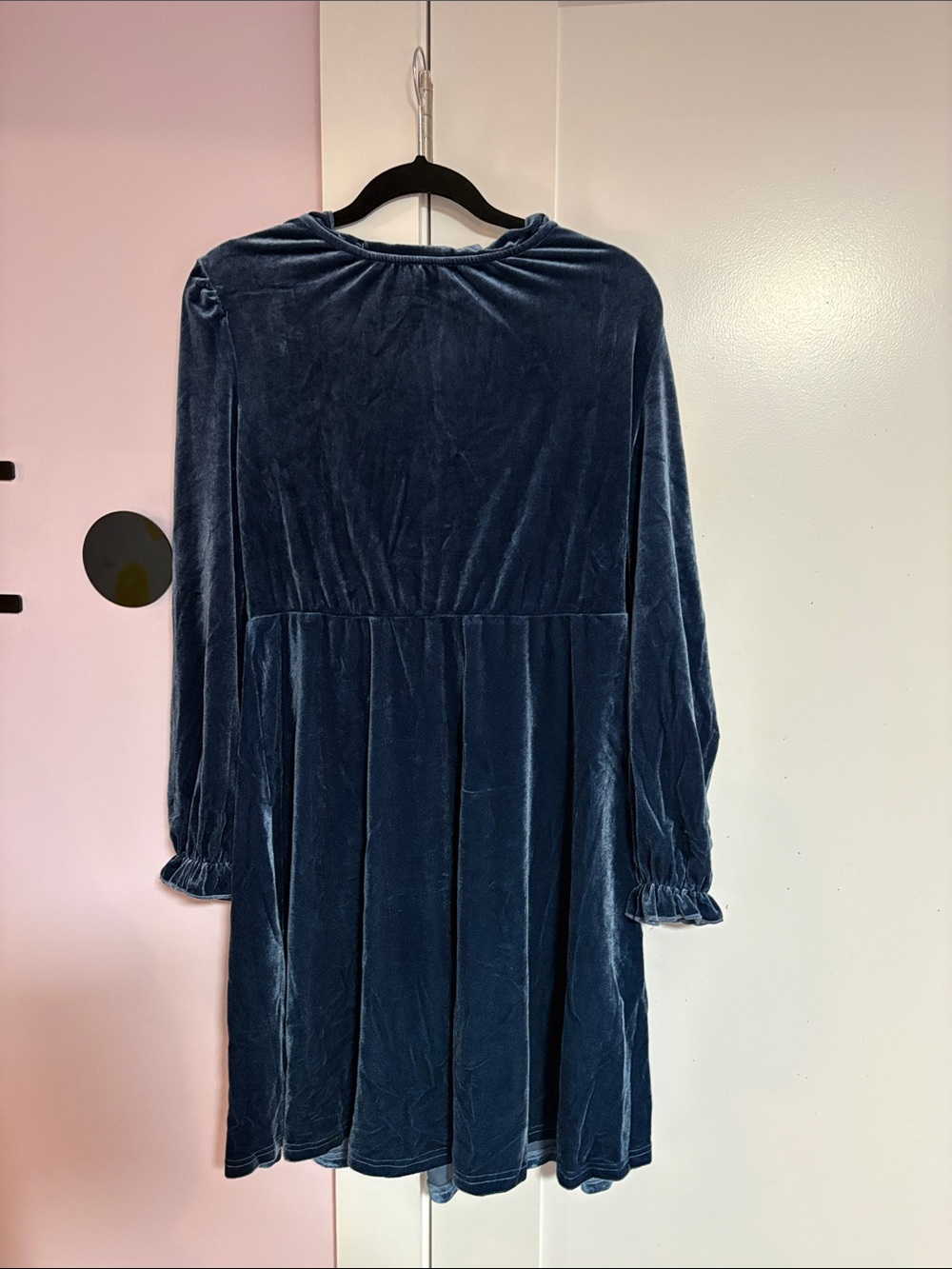Velvet Long-Sleeve A-Line Dress in Navy